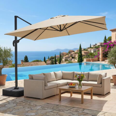 Olilawn 9' x 12' offset cantilever patio umbrella with base for outdoor shade