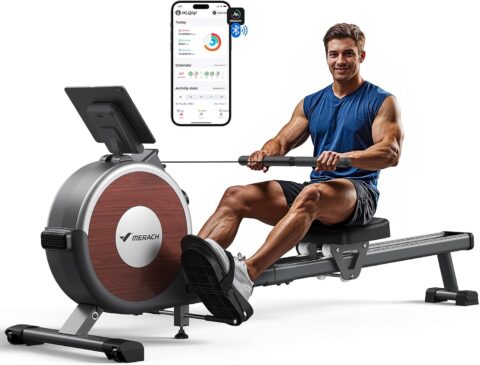 Merach Q1S magnetic resistance rowing machine with 16 resistance levels for full-body home workouts.