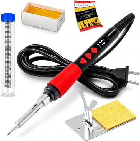 Plusivo 5-in-1 60W Digital LED Display Solder Pen with digital temperature display and soldering accessories.