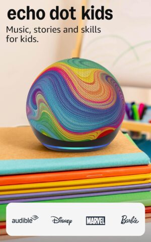 Amazon Echo Dot Kids newest model smart speaker with Alexa+ in Rainbow Swirl deal on Amazon.