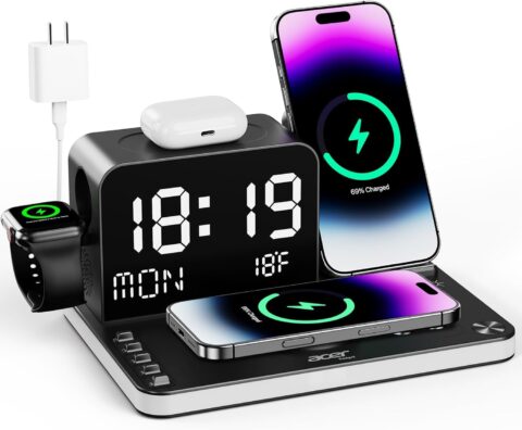 Acer 7-in-1 30W wireless charging station with LED clock and night light deal on Amazon.