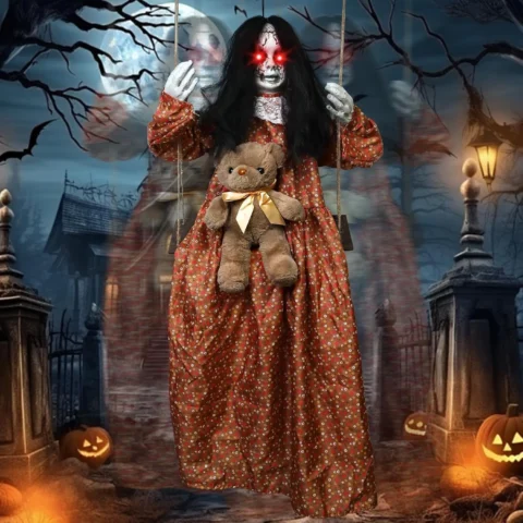 3.9 ft Halloween animatronic hanging ghost with glowing eyes and sound eBay deal